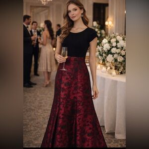 Parker Red Rizzo Floral Jacquard A Line Gown Size 8 - 23025